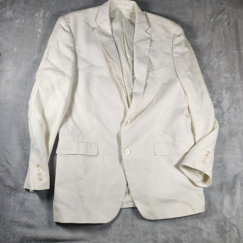 Lauren Ralph Lauren White Linen Blazer Sport Coat 42L Coastal Old Money Resort